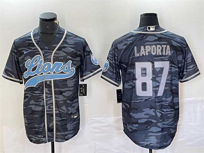 Mens Detroit Lions #87 Sam LaPorta Gray Camo Cool Base Stitched Baseball Jersey->detroit lions->NFL Jersey